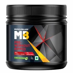 MuscleBlaze Pre Workout Ripped, 4000 mg Citrulline & L-Arginine, 500 mg L-Carnitine, 500 mg Garcinia Extract (Green Apple, Powder, Pack of 27 Servings) - 250 g