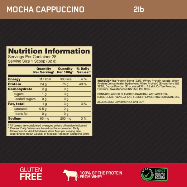 ON Gold Standard 100% Whey Protein Powder | Mocha Cappuccino | 2 lbs