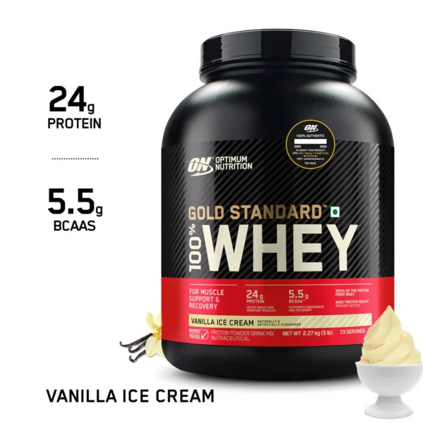 ON Gold Standard 100% Whey Protein Powder | Vanilla Ice Cream | 5 lbs