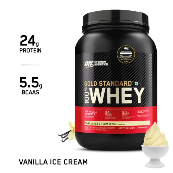 ON Gold Standard 100% Whey Protein Powder | Vanilla Ice Cream | 2 lbs