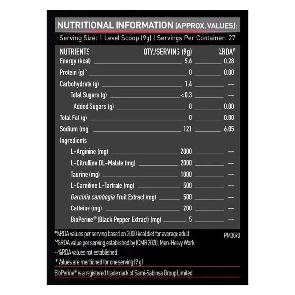 MuscleBlaze Pre Workout Ripped, 4000 mg Citrulline & L-Arginine, 500 mg L-Carnitine, 500 mg Garcinia Extract (Green Apple, Powder, Pack of 27 Servings) - 250 g