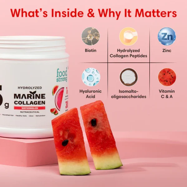 Food Strong Hydrolyzed Marine Collagen - 210 gm (0.46 Lb), Watermelon