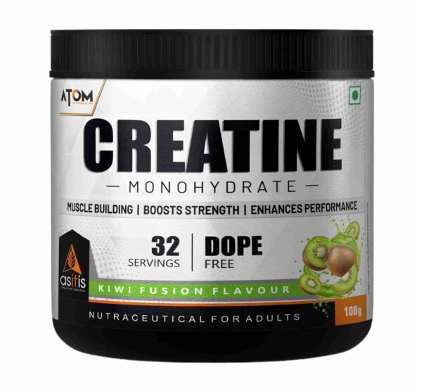 Asitis Nutrition ATOM Creatine Monohydrate (100 grams Powder, 32 Servings, Kiwi Fusion Flavour) | Dope Free | Enhances Performance | Promotes Muscle Gains