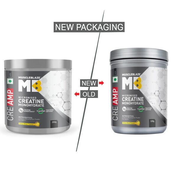 MuscleBlaze Micronised Creatine Monohydrate CreAMP Powder, Citrus Blast (80 Servings, 320g) | Trustified Certified Creatine