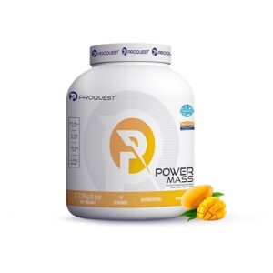 Proquest Nutrition Power Mass Gainer, Weight Gainer Mango Flavour – 2.72 Kg | With 557kcal Energy, 120g Carbohydrates, 17g Protein, 3g Creatine | Muscle Growth & Mass Gain (18 Servings)