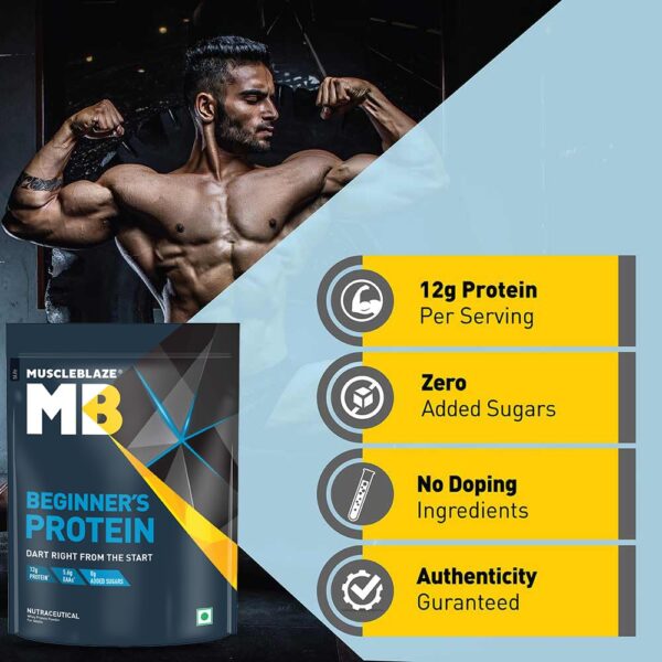 MuscleBlaze Beginner's Whey Protein (Chocolate, 1 kg / 2.2 lb) No Added Sugar, Faster Muscle Recovery & Improved Strength