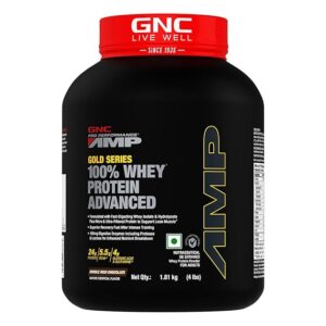 GNC AMP Gold Series Whey Protein Advanced | 4 lbs | Lean Muscle Gains | Intense Workout | Informed Choice Certified | 24g Protein | 5.5g BCAA | 4g Glutamine | Double Rich Chocolate| Formulated In USA