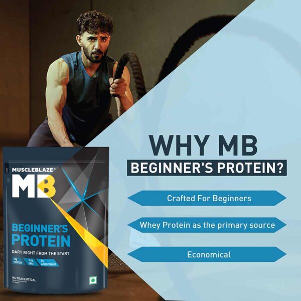 MuscleBlaze Beginner's Whey Protein, No Added Sugar, Faster Muscle Recovery & Improved Strength (Cookies and Cream, 1 kg / 2.2 lb)