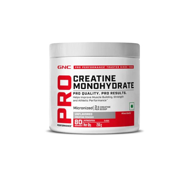 GNC Pro Performance Creatine Monohydrate - 3000mg Creatine Per Scoop | Micronized for Faster Absorption | Boosts Energy, Muscle Volume & Performance | Gluten-Free | Unflavored | 250gm