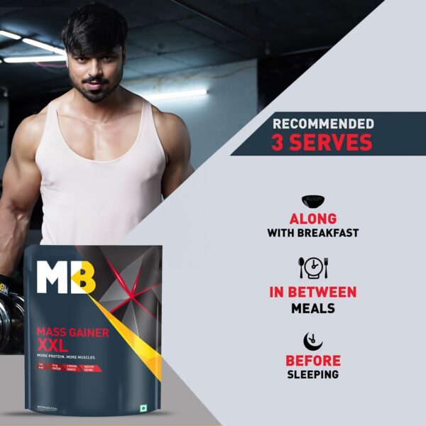 MuscleBlaze Mass Gainer XXL (Chocolate, 1kg / 2.2lbs, 10 Servings) | With Complex Carbs, High Protein & Digestive Enzymes, Powder