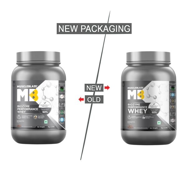 MuscleBlaze Biozyme Performance Whey Protein Powder, Rich Chocolate (1kg / 2.2lbs) | 25g Protein Per Scoop | Clinically Tested 50% Higher Protein Absorption