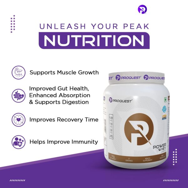 ProQuest Whey Protein (Milk Chocolate, 1 KG / 2.2 lb / 27 Servings) | 24g Protein Per Scoop | 5.3g BCAA & 11.9g EAA |Lab Tested, Added Probiotics & Digezyme® for Fast & Easy Digestion