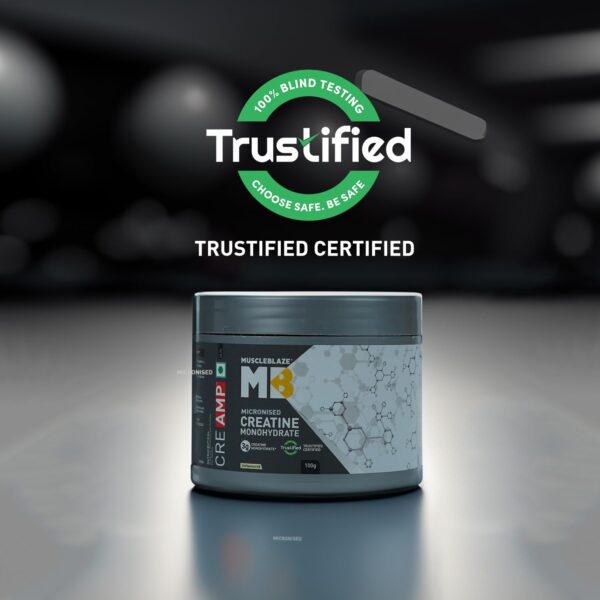 MuscleBlaze Micronised Creatine Monohydrate CreAMP Powder, Unflavoured (32 Servings, 100g) | Trustified Certified Creatine
