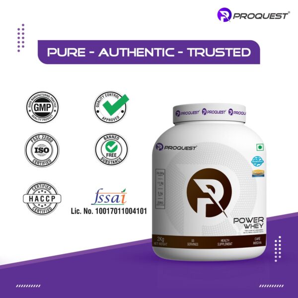 ProQuest Whey Protein (Café Mocha, 2 KG / 4.4 lb / 55 Servings) | 24g Protein Per Scoop | 5.3g BCAA & 11.9g EAA |Lab Tested, Added Probiotics & Digezyme® for Fast & Easy Digestion