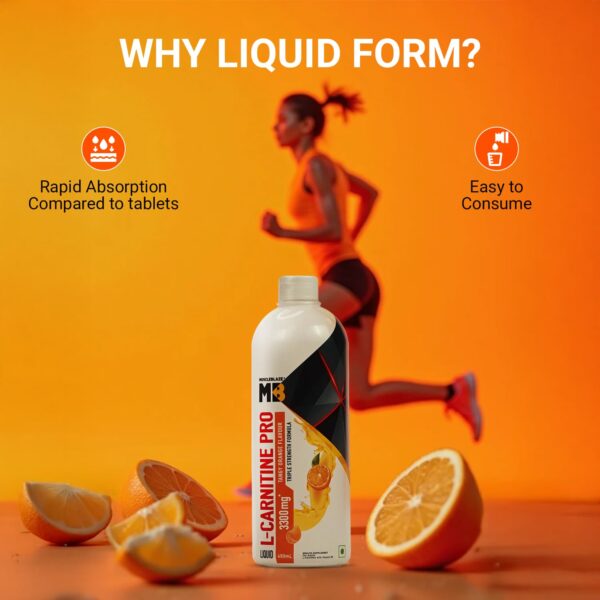 MuscleBlaze Liquid L-Carnitine PRO (Tangy Orange, 450ml) | 3300mg L- Carnitine |Triple Strength Formula