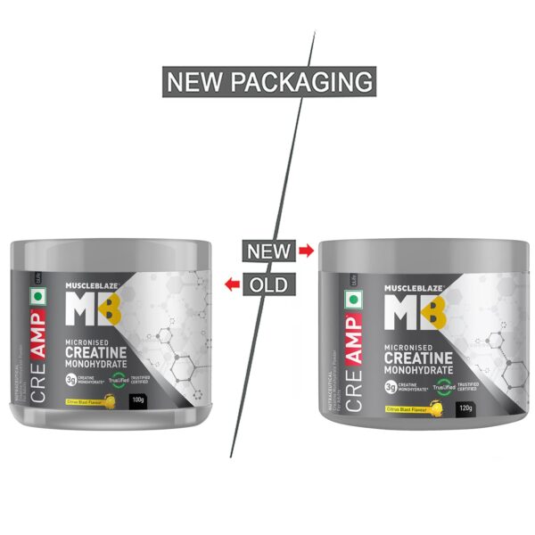 MuscleBlaze Micronised Creatine Monohydrate CreAMP Powder, Citrus Blast (30 Servings, 120g) | Trustified Certified Creatine