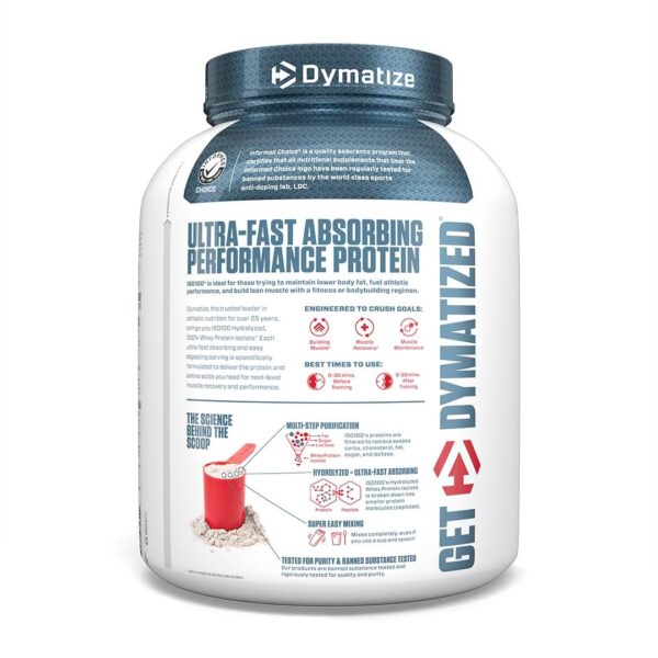 Dymatize Nutrition ISO100 Hydrolyzed Whey Protein Isolate | Fast-Digesting | Muscle Recovery Formula with Amino Acids | Low Sugar & Fat | Cookies & Cream | 5 Lbs