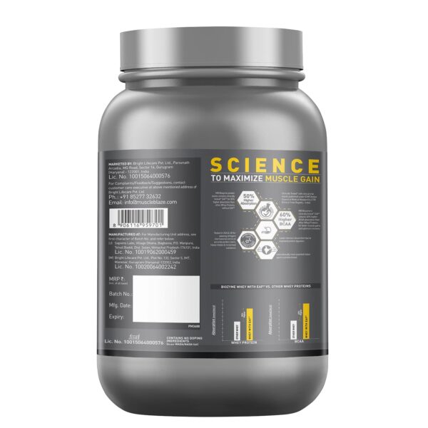 MuscleBlaze Biozyme Iso-Zero, Low Carb Whey Protein Isolate Powder, 27g Isolate Whey Per Scoop (Cookies & Cream, 1kg / 2.2lbs) | USA Patent-Published Enhanced Absorption Formula (EAF)