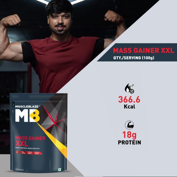 MuscleBlaze Mass Gainer XXL (Chocolate, 1kg / 2.2lbs, 10 Servings) | With Complex Carbs, High Protein & Digestive Enzymes, Powder