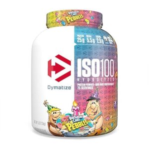Dymatize Nutrition ISO100 Hydrolyzed Whey Protein Isolate | Fast-Digesting | Muscle Recovery Formula with Amino Acids | Low Sugar & Fat | Birthday Cake | 5 Lbs