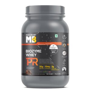 MuscleBlaze Biozyme Whey Protein PR Powder with 30g Protein, 3g Creatine Monohydrate & 50mg AstraGin (Molten Chocolate Cake, 1kg / 2.2lbs) | Trustified Gold Certified