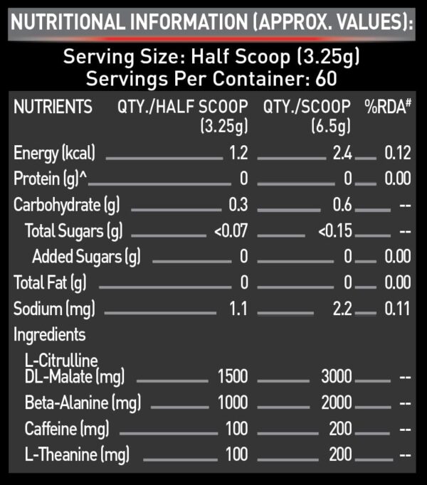 MuscleBlaze Pre Workout 200 Xtreme (Fruit Punch, 60 Servings, 200g) | 200mg Caffeine, 200mg Theanine, 2000mg Beta Alanine, 3000mg Citrulline