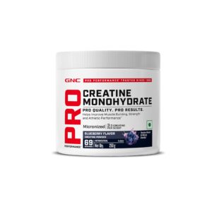 GNC Pro Performance Creatine Monohydrate - 3000mg Creatine Per Scoop | Micronized for Faster Absorption | Boosts Energy, Muscle Volume & Performance | Gluten-Free | Blueberry | 250gm