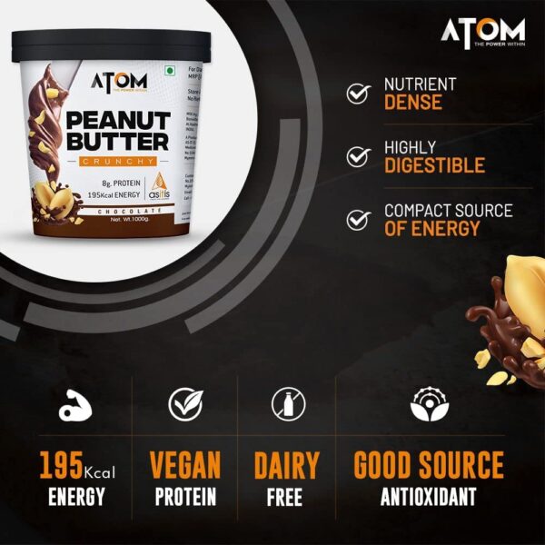 AS-IT-IS ATOM Chocolate Peanut Butter Crunchy 1Kg | Gluten Free | Cholesterol Free…