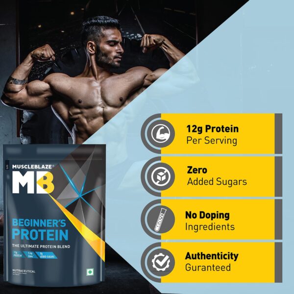MuscleBlaze Beginner's Whey Protein, No Added Sugar, Faster Muscle Recovery & Improved Strength (Chocolate, 2 kg / 4.4 lb)
