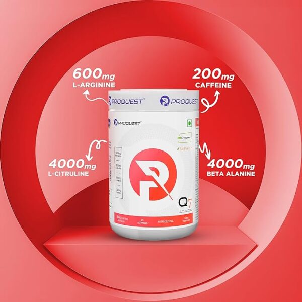 Proquest Q7 Pre-Workout (Salted Watermelon, 25 Servings 300g) | Per serve- Beta Alanine 4000 mg, L-Arginine 600 mg, Creapure® 750mg, Caffeine 200mg | Muscle Pump, Performance, Energy, Recovery, Focus & Endurance