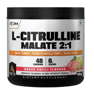 AS-IT-IS ATOM L Citrulline Malate 2:1-100gms | 48 servings | 0 Sugar | Improves Tolerance to High-Intensity Exercise | Builds stamina | Guava chilli Flavour