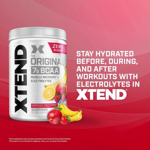 Xtend Original BCAA Powder (Knockout Fruit Punch) - Sugar Free Workout Muscle Recovery Drink with 7g BCAA, | Amino Acid Supplement with L Glutamine & Electrolytes - 405 Gms (30 Servings)