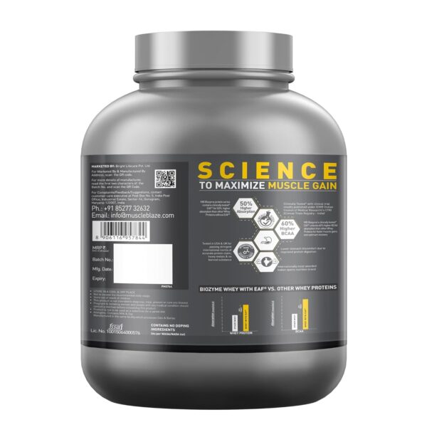 MuscleBlaze Biozyme Performance Whey Protein Powder, Blue Tokai Coffee (2kg / 4.4lbs) | 25g Protein Per Scoop | Clinically Tested 50% Higher Protein Absorption