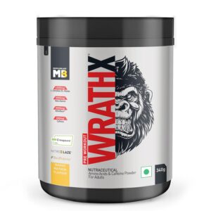MuscleBlaze Pre Workout WrathX with Creapure, Nitroblaze & BioPerine (Mango Mayhem, 340g, 20 Servings)