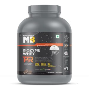 MuscleBlaze Biozyme Whey Protein PR Powder with 30g Protein, 3g Creatine Monohydrate & 50mg AstraGin (Cookies & Cream, 2kg / 4.4lbs) | Trustified Gold Certified