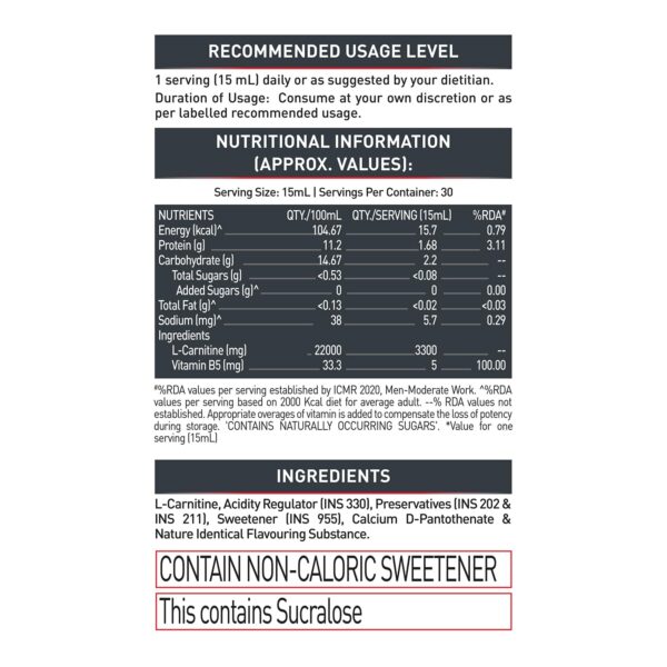 MuscleBlaze Liquid L-Carnitine PRO (Key Lime, 450ml) | 3300mg L- Carnitine |Triple Strength Formula