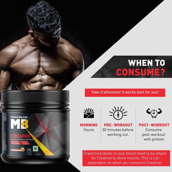 MuscleBlaze CreaPRO Creatine Monohydrate Powder with Creapure, Fruit Punch (62 Servings, 250g)