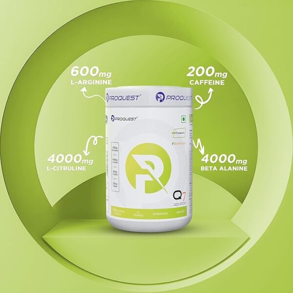 Proquest Nutrition Q7 Pre-Workout (Lemon Zist, 25 Servings 300g) | Per serve- Beta Alanine 4000 mg, L-Arginine 600 mg, Creapure® 750mg, Caffeine 200mg | Muscle Pump, Performance, Energy, Recovery, Focus & Endurance