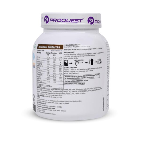 ProQuest Whey Protein (Café Mocha, 1 KG / 2.2 lb / 27 Servings) | 24g Protein Per Scoop | 5.3g BCAA & 11.9g EAA |Lab Tested, Added Probiotics & Digezyme® for Fast & Easy Digestion