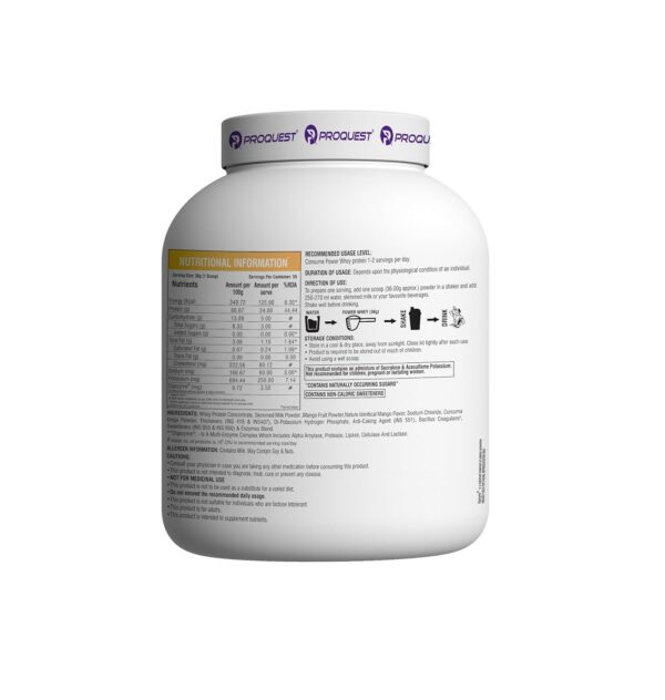 ProQuest Whey Protein (Mango Rush, 2 KG / 4.4 lb / 55 Servings) | 24g Protein Per Scoop | 5.3g BCAA & 11.9g EAA |Lab Tested, Added Probiotics & Digezyme® for Fast & Easy Digestion