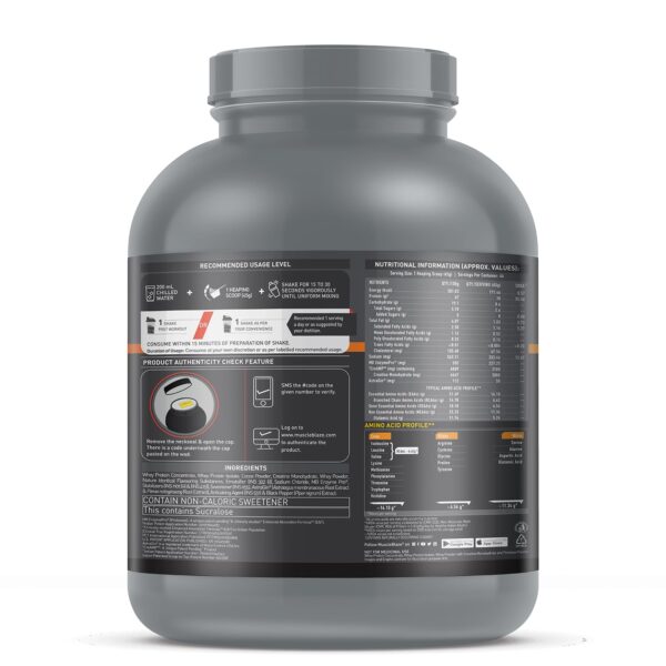 MuscleBlaze Biozyme Whey Protein PR Powder with 30g Protein, 3g Creatine Monohydrate & 50mg AstraGin (Molten Chocolate Cake, 2kg / 4.4lbs) | Trustified Gold Certified