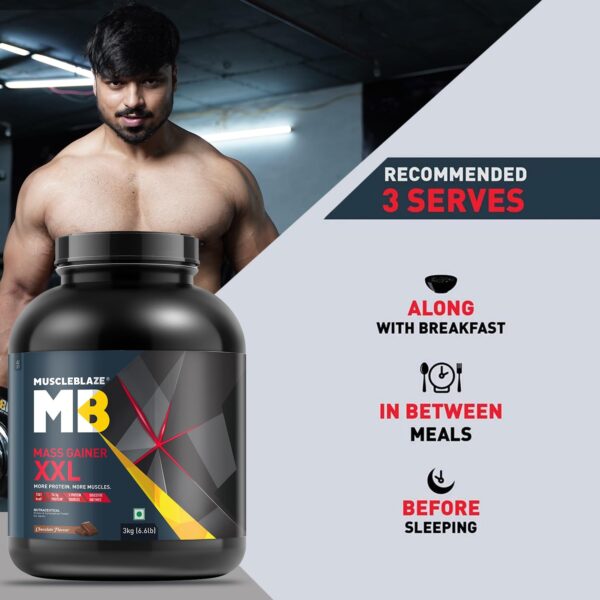MuscleBlaze Mass Gainer XXL (Chocolate, 2kg / 4.4lbs, 20 Servings) | With Complex Carbs, High Protein & Digestive Enzymes