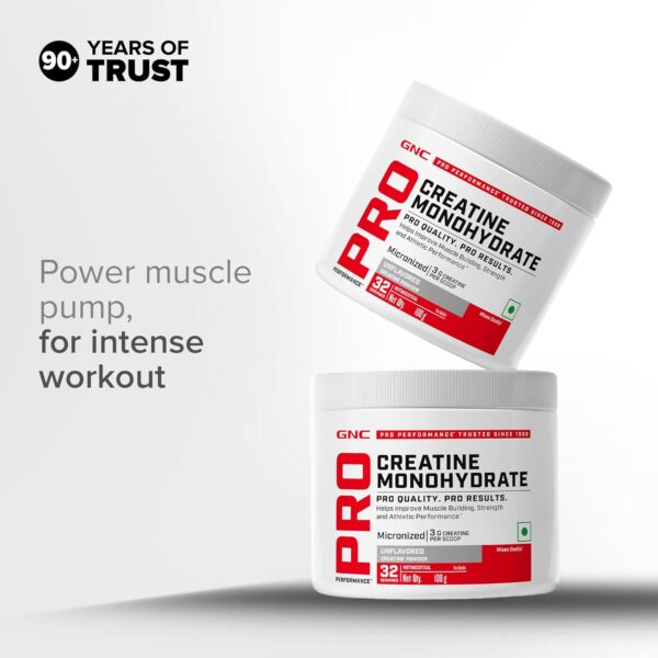 GNC Pro Performance Creatine Monohydrate - 3000mg Creatine Per Scoop | Micronized for Faster Absorption | Boosts Energy, Muscle Volume & Performance | Gluten-Free | Unflavored | 100gm