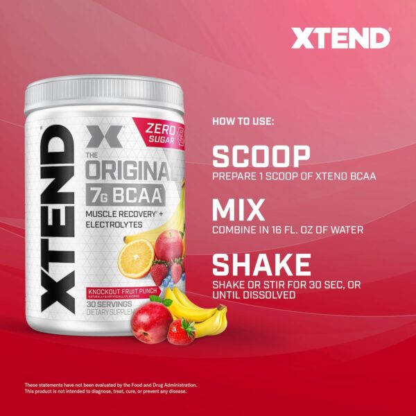 Xtend Original BCAA Powder (Knockout Fruit Punch) - Sugar Free Workout Muscle Recovery Drink with 7g BCAA, | Amino Acid Supplement with L Glutamine & Electrolytes - 405 Gms (30 Servings)