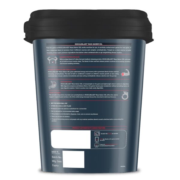 MuscleBlaze Mass Gainer XXL (Chocolate, 5kg / 11lbs, 50 Servings) | With Complex Carbs | High Protein & Digestive Enzymes