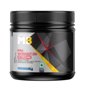 MuscleBlaze Pre Workout 200 Xtreme (Berry Bolt, 60 Servings, 200g) | 200mg Caffeine, 200mg Theanine, 2000mg Beta Alanine, 3000mg Citrulline