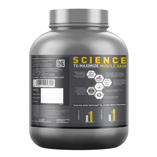 MuscleBlaze Biozyme Performance Whey Protein Powder, Magical Mango (2kg / 4.4lbs) | 25g Protein Per Scoop | Clinically Tested 50% Higher Protein Absorption