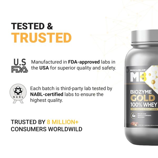 MuscleBlaze Biozyme Gold 100% Whey Protein (Monk Fruit Sweetened Chocolate Hazelnut, 1kg / 2.2 lb) | Whey Isolate as Primary Protein Source