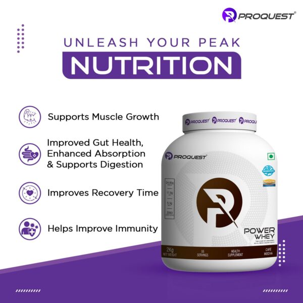 ProQuest Whey Protein (Café Mocha, 2 KG / 4.4 lb / 55 Servings) | 24g Protein Per Scoop | 5.3g BCAA & 11.9g EAA |Lab Tested, Added Probiotics & Digezyme® for Fast & Easy Digestion