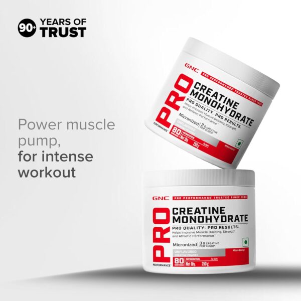 GNC Pro Performance Creatine Monohydrate - 3000mg Creatine Per Scoop | Micronized for Faster Absorption | Boosts Energy, Muscle Volume & Performance | Gluten-Free | Unflavored | 250gm
